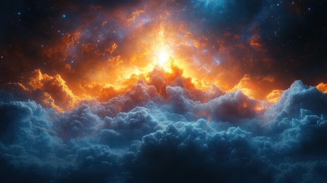 ethereal digital artwork depicting a cosmic prayer circle with diverse spiritual symbols merging into a radiant mandala of unity and enlightenment