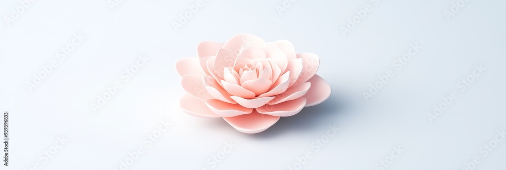 Poster a 3d single icon of a blooming pink camellia flower with smooth rounded petals designed in a clean m