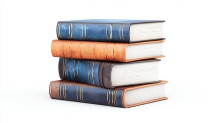 Set of small fantasy books with magical symbols, stacked, isolated on white background, 3D illustration