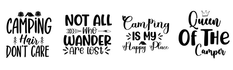 Modern Camping Calligraphic Lettering, Inscriptions Set Vector Illustration for Social Media Post, Advertisement, Holiday Cards