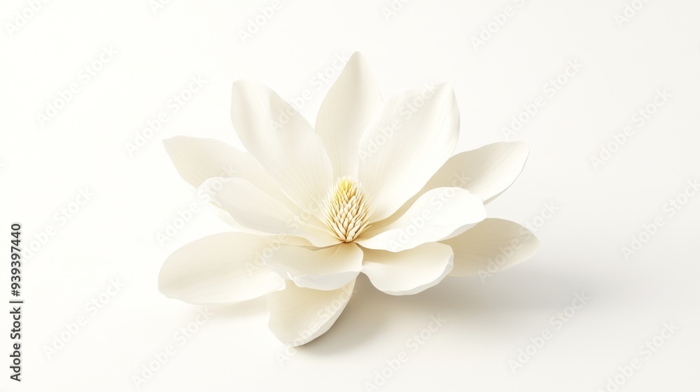 Poster a 3d single icon of a white magnolia flower with large open petals rendered in a simple style. the i