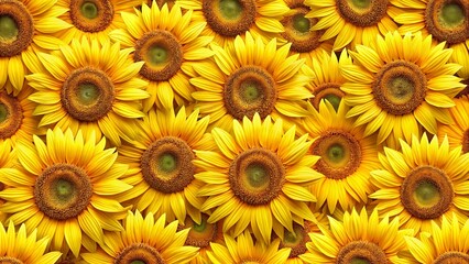 Seamless pattern of bright yellow sunflowers blooming in nature