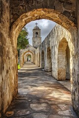 Mission San Antonio. Spanish Church Ruin, San Antonio Missions with Cathedral