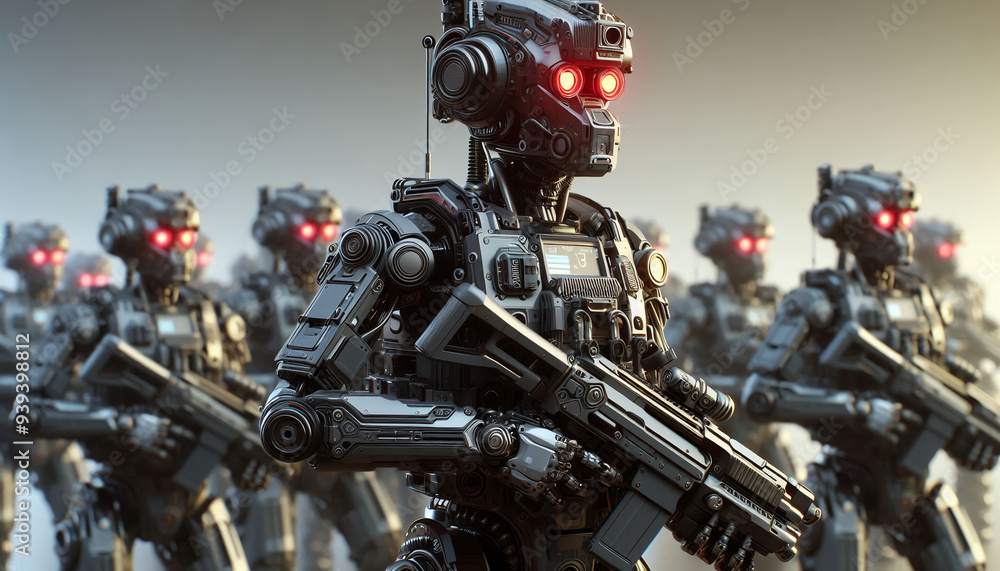 Poster robots army 3d rendered soldiers