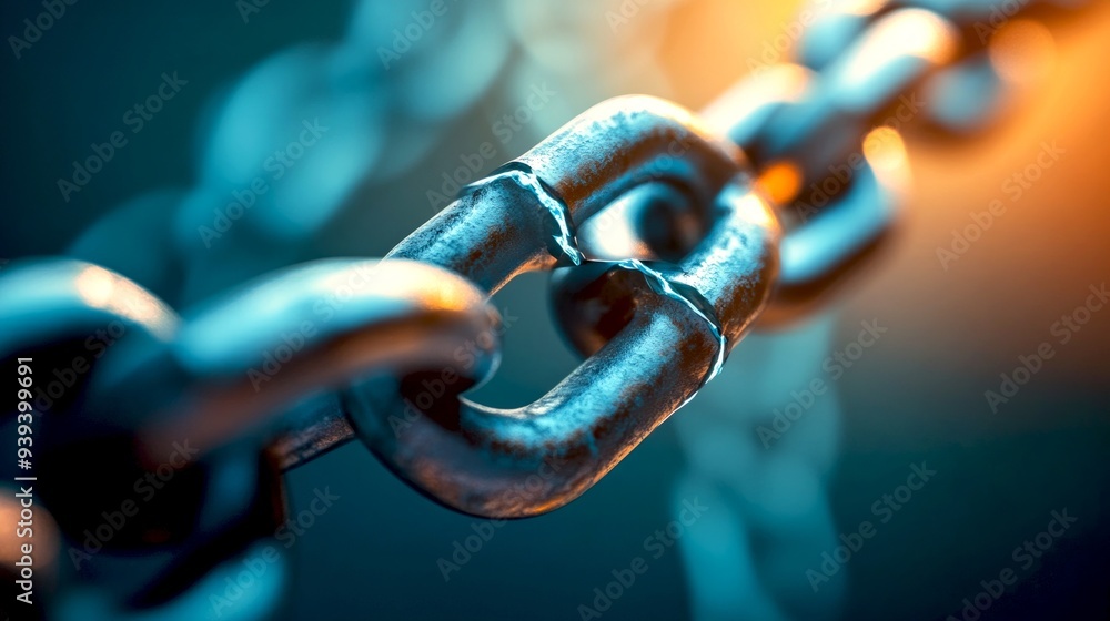 Poster a close-up view of a strong metallic chain link symbolizes strength and connection. the blurred back