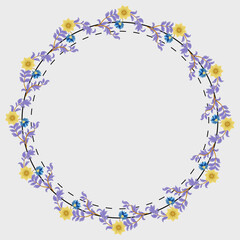 Delicate Floral Vector Wreath with  Flowers on a White Background