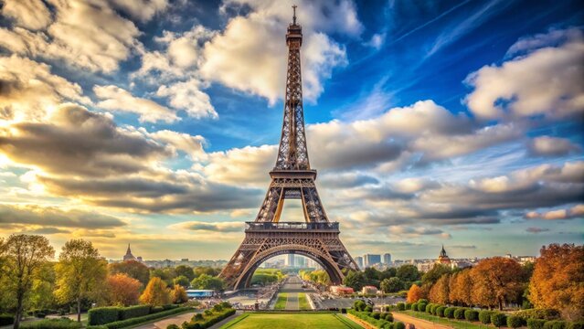 The Eiffel Tower has a full view of natural HD background landscape wallpaper.