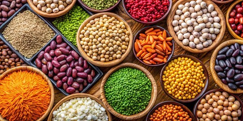 A vibrant mix of assorted legumes including beans and lentils for a colorful and healthy plant-based cuisine