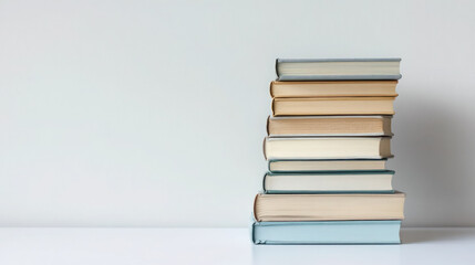 Fototapeta premium minimalist stack of books on white table