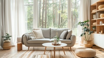 Modern Scandinavian Living Room Interior with Minimalistic Design and Natural Light