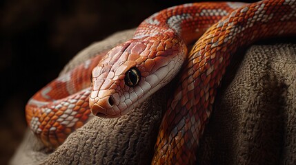 Fototapeta premium Realistic Corn Snake Wearing a Robe - Exotic Reptile Photography