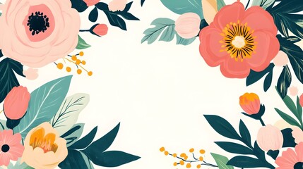 Vibrant Botanical Flower Arrangement in Pastel Tones Backdrop