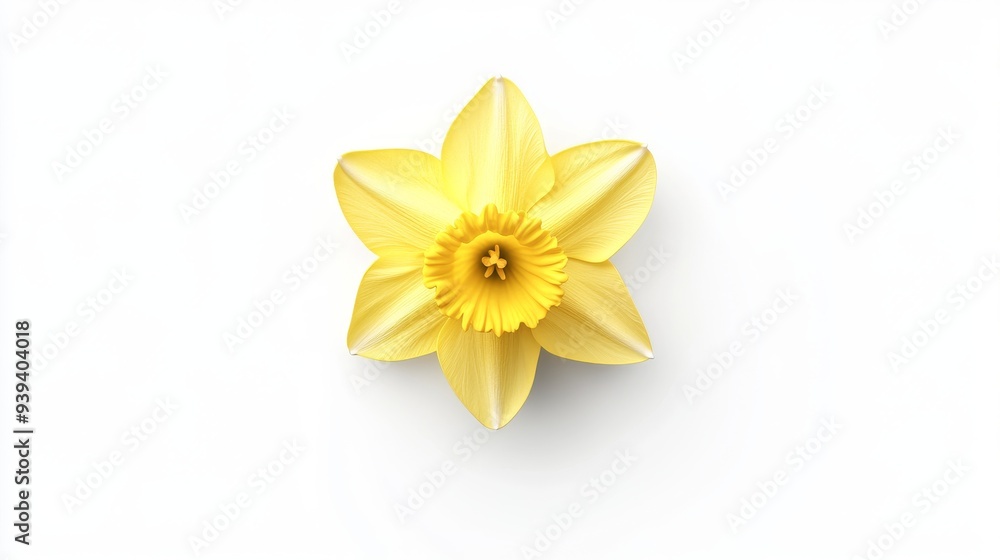 Poster a 3d single icon of a yellow daffodil in full bloom with a trumpet-shaped center rendered in a minim