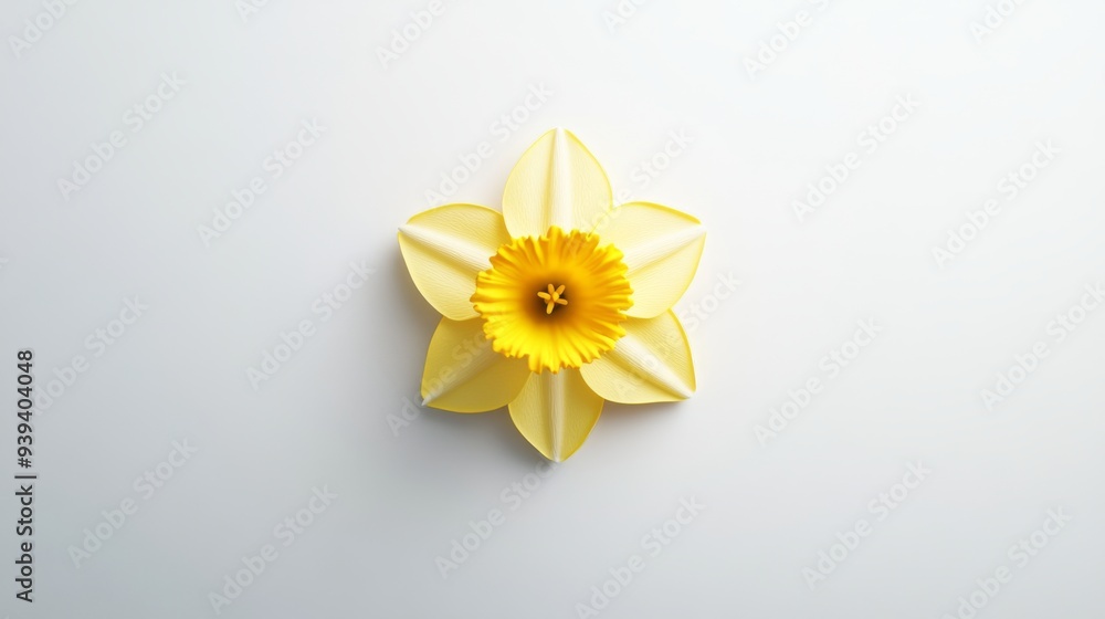 Poster a 3d single icon of a yellow daffodil in full bloom with a trumpet-shaped center rendered in a minim