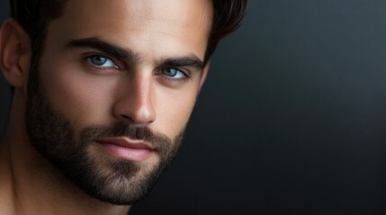 Obraz premium Headshot Backdrop. Man's Portrait with Skincare Routine on Grey Studio Background
