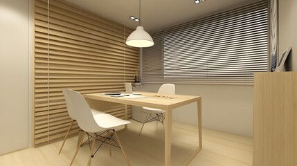Bright and Minimalist Workspace with Wooden Desk and Modern Furniture