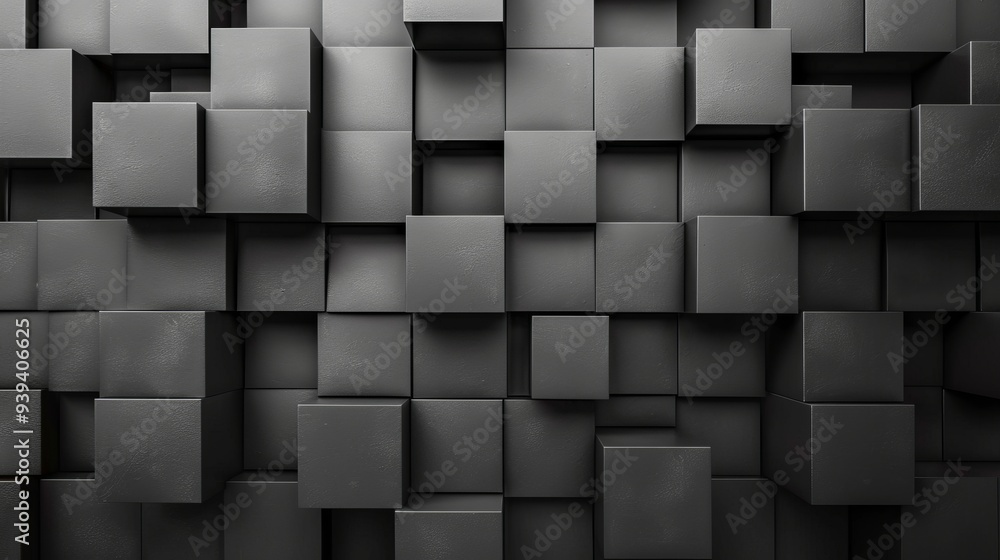 Poster abstract black 3d cube wallpaper with shiny surface and geometric patterns, ideal for modern digital