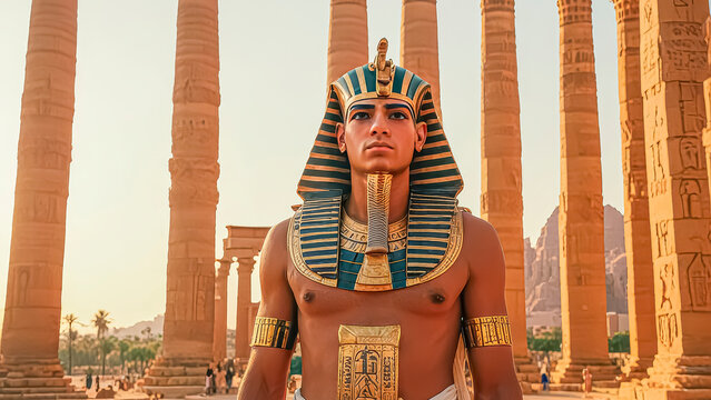 Portrait of the great Egyptian pharaoh in the temple of Thebes, Egypt.