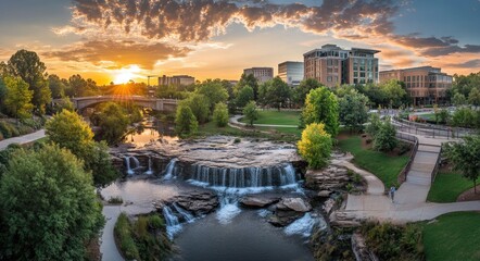 Downtown Greenville, South Carolina Skyline: A Historic Cityscape with River Views