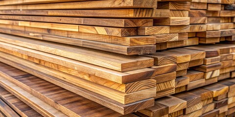Teak wood boards stacked together, showcasing a natural hardwood texture
