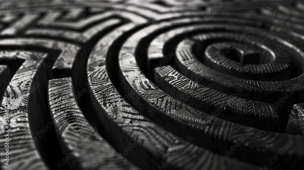 Poster intricate black fingerprint maze labyrinth background wallpaper with detailed patterns and textures,