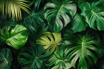 Fototapeta premium Earth Day 2024. Green Tropical Leaves Card for Botanical Celebration