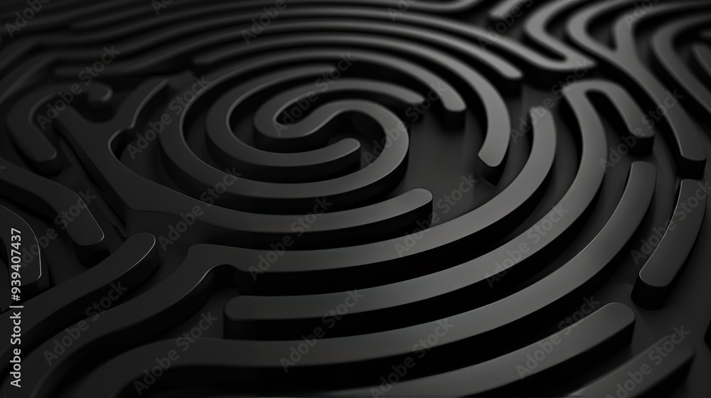 Poster intricate black fingerprint maze labyrinth background wallpaper with detailed patterns and textures,