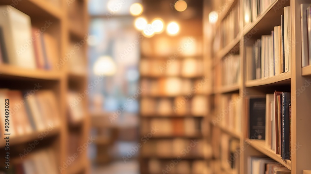 Aufkleber a cozy library with bookshelves filled with books, creating a warm and inviting atmosphere.