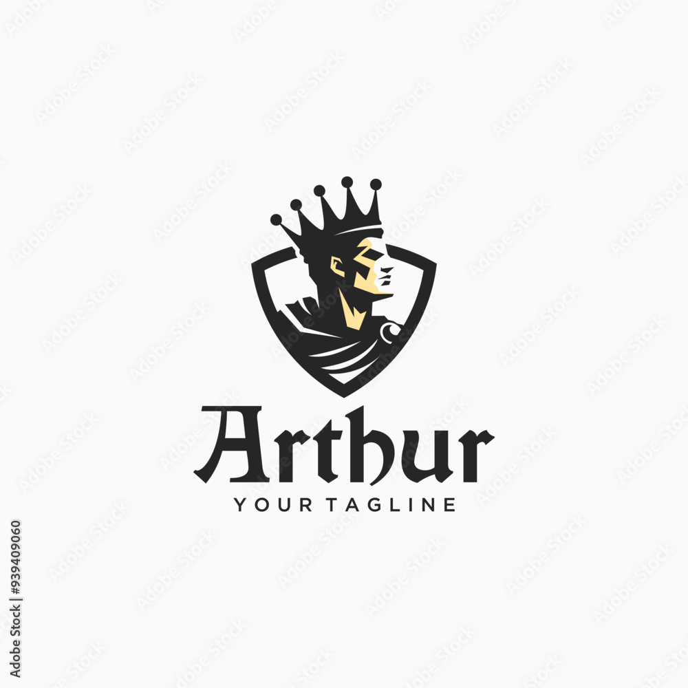 Wall mural king arthur with shield logo vector illustration