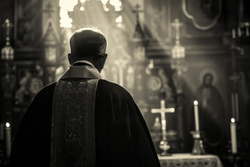 Obraz premium Photo of catholic priest, seen from behind