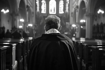 Naklejka premium Photo of catholic priest, seen from behind