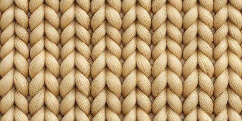 Close-Up of Knitted Fabric Texture, Cozy Beige Yarn Pattern