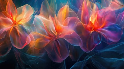 Obraz premium Abstract flowers representing beauty and meaning in human life, set against a dynamic futuristic background, vibrant and deep