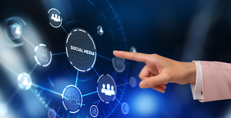 Social Media Connection Concept. Social media icon on virtual screen.