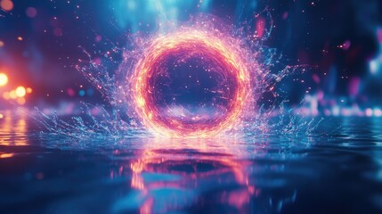 Abstract sign representing the meaning of human life, set against a dynamic futuristic background, vibrant and impactful