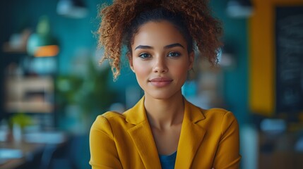 Fototapeta premium Confident young businesswoman presenting marketing strategy to her team, leading a discussion in a contemporary office