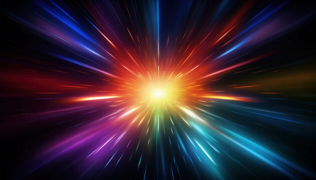 Cosmic Burst: A vibrant explosion of light and color radiating from a central point, creating a captivating abstract visual. 