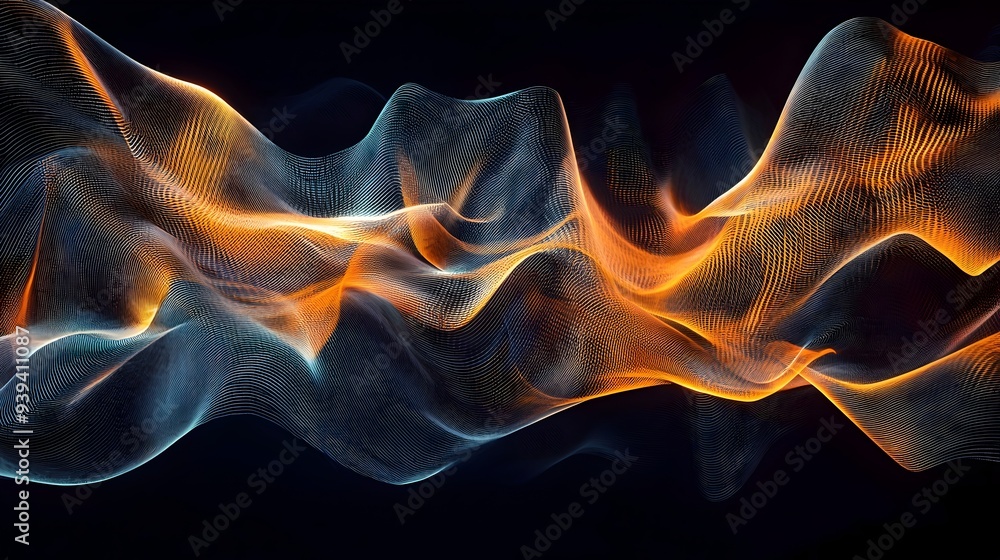 Poster stylized sound waves visualizing music and in fluid motion