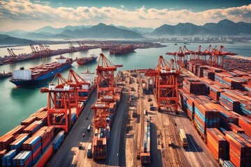 ndustrial Port with Container Ships and Cranes