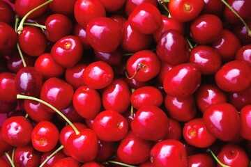 Cerises récoltés, tas de cerise