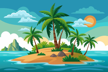 tropical island with palm trees vector illustration