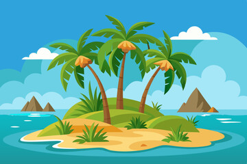 tropical island with palm trees vector illustration