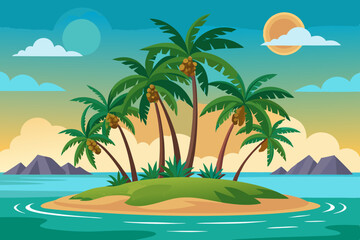 tropical island with palm trees vector illustration