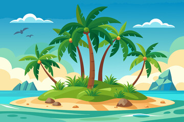 tropical island with palm trees vector illustration