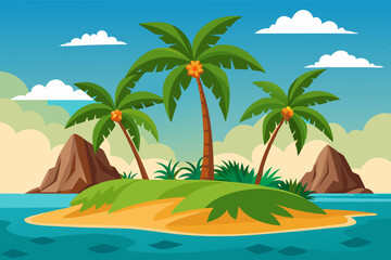 tropical island with palm trees vector illustration