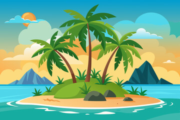 tropical island with palm trees vector illustration