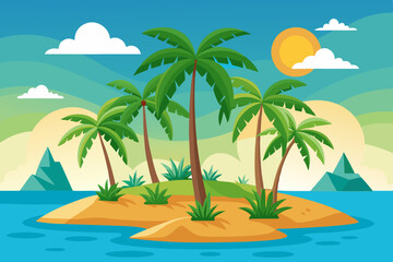 tropical island with palm trees vector illustration