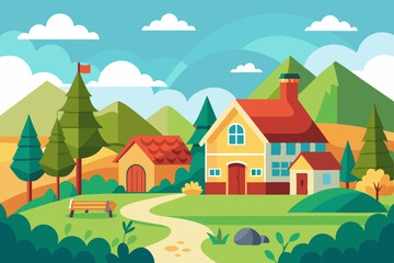Fototapeta premium village and house vector illustration