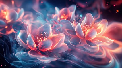 Dynamic futuristic backdrop with beautiful, meaningful flowers, symbolizing the essence and growth of life