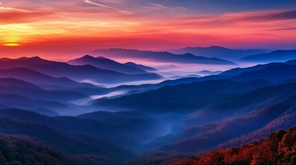 Majesty Awakens: Sunrise Over Vibrant Mountain Range